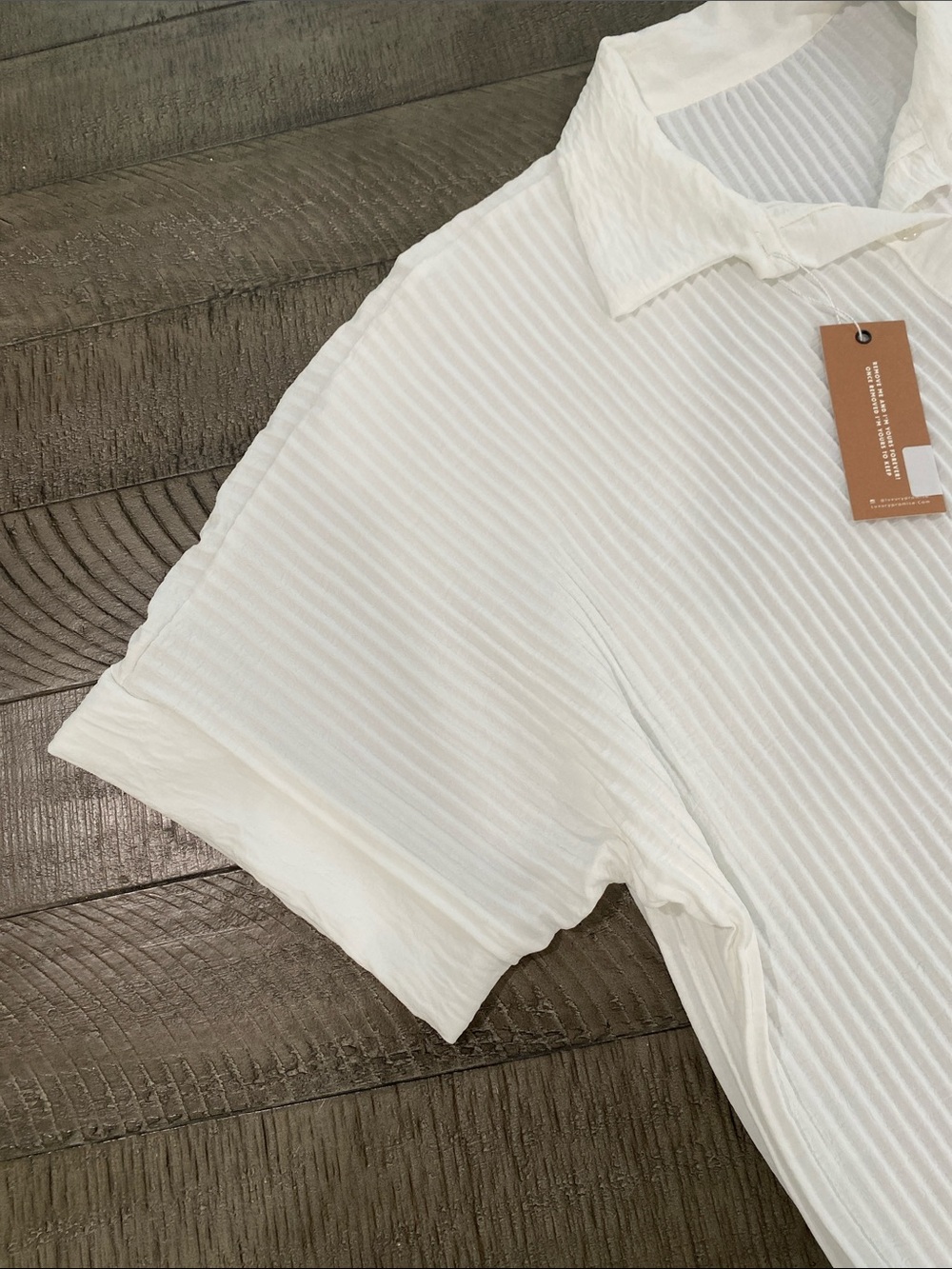 Promise white Short-Sleeve Ribbed Button-Down Top - Picture 3 of 5
